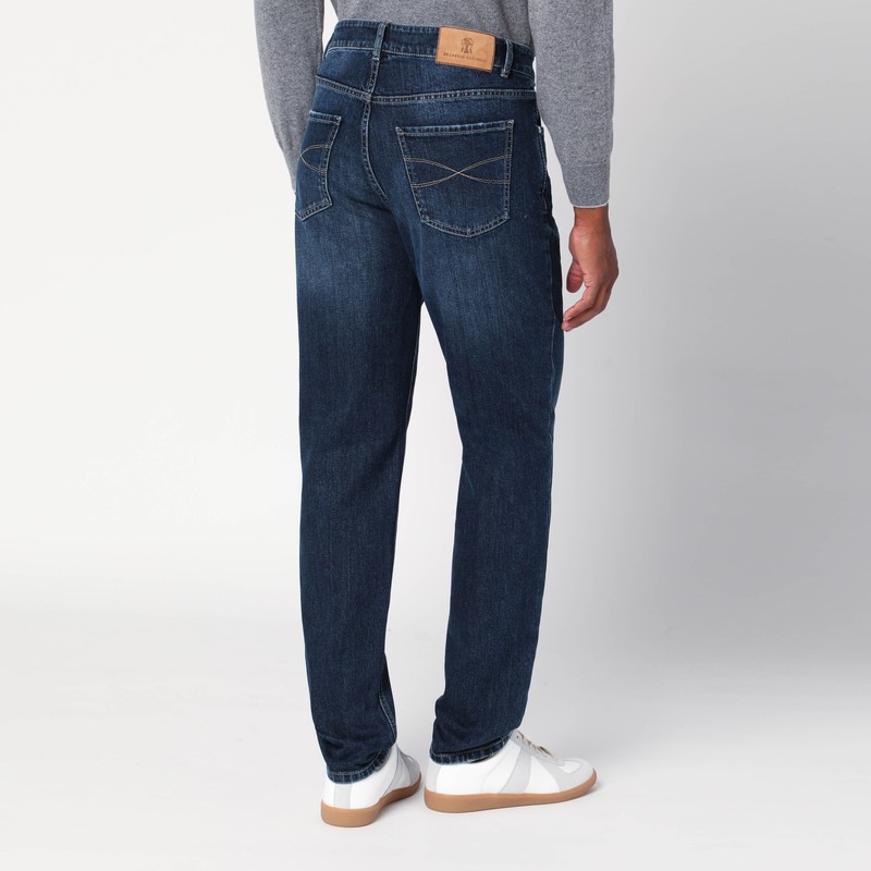 Brunello Cucinelli Dark Blue Jeans Washed Effect In Blue