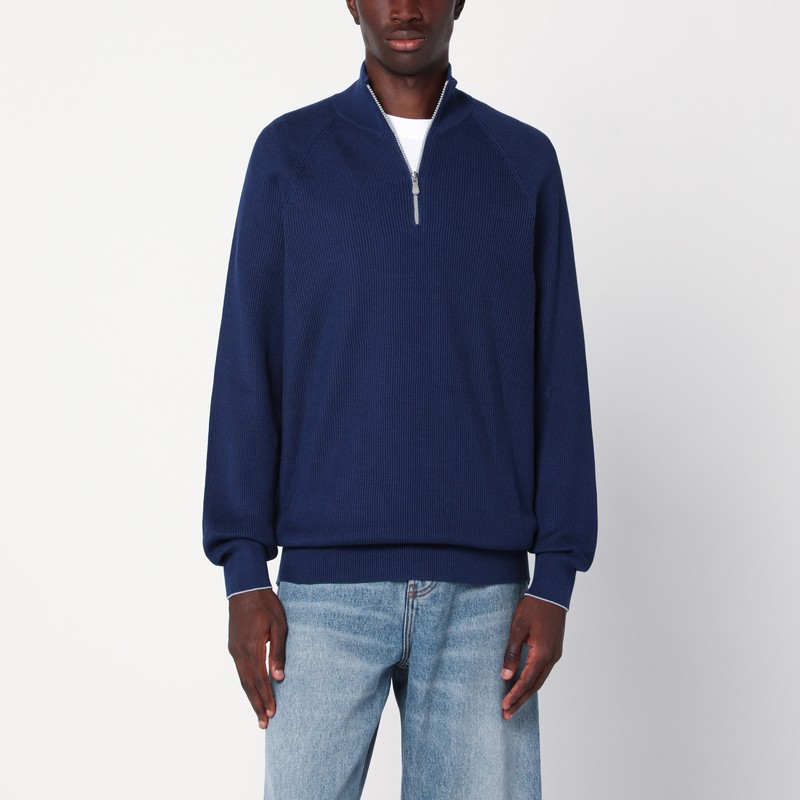 Blue/grey ribbed cotton jumper