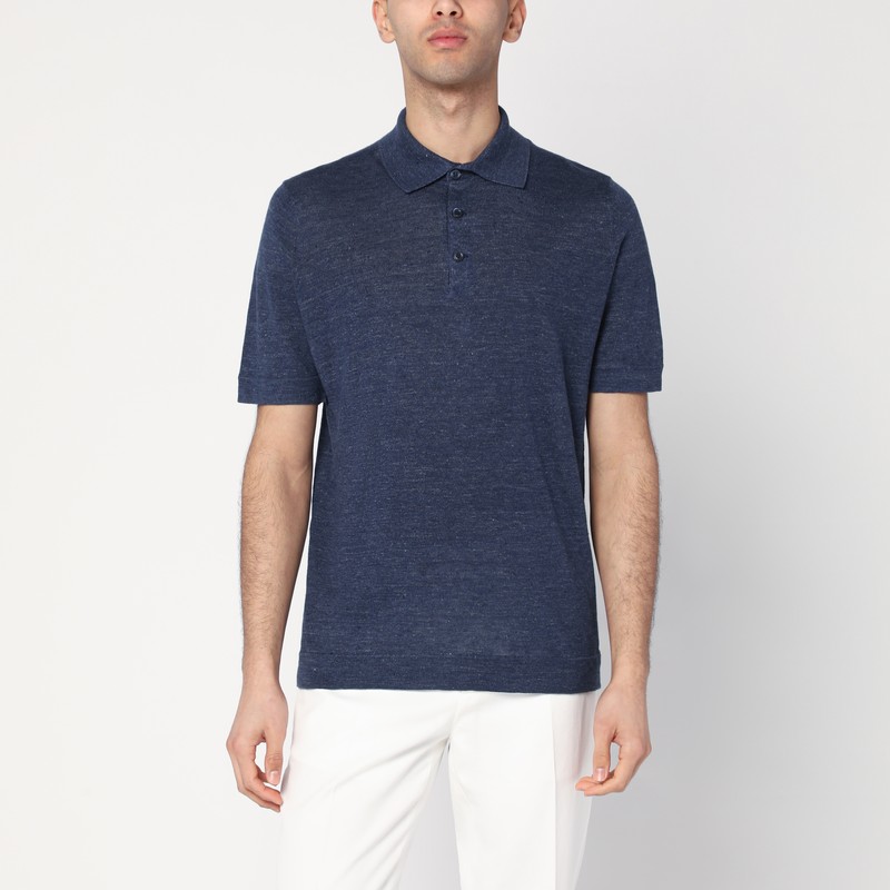 Dark blue short-sleeved polo shirt - Brunello Cucinelli - Modalova