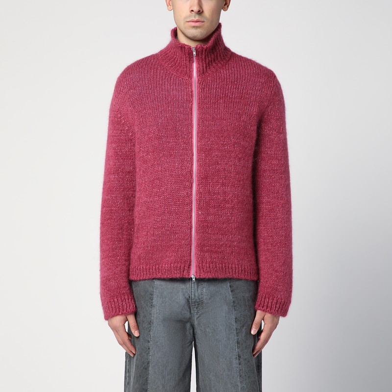 Ruby-coloured zipped cardigan