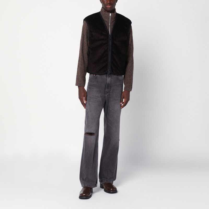 Our Legacy Brown Ribbed Velvet Zip-up Waistcoat In Blue
