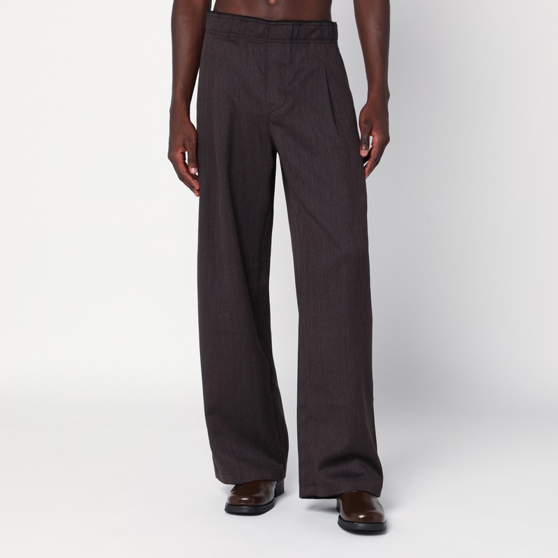 Brown wide-leg wool trousers