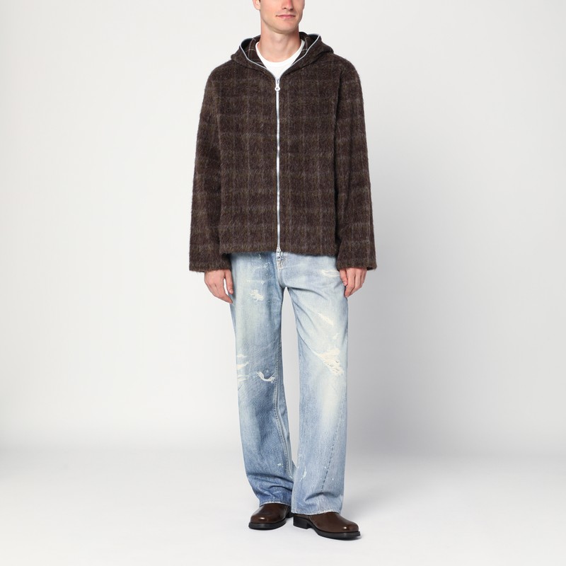 Our Legacy Textured Full Zip Hood Sweatshirt With Cozy Hood In Brown