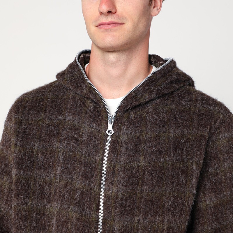 Our Legacy Textured Full Zip Hood Sweatshirt With Cozy Hood In Brown