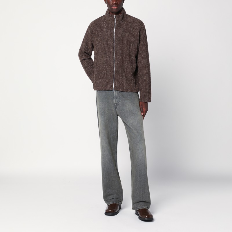 Our Legacy Textured Fabric Long Sleeve High Collar Cardigan In Brown