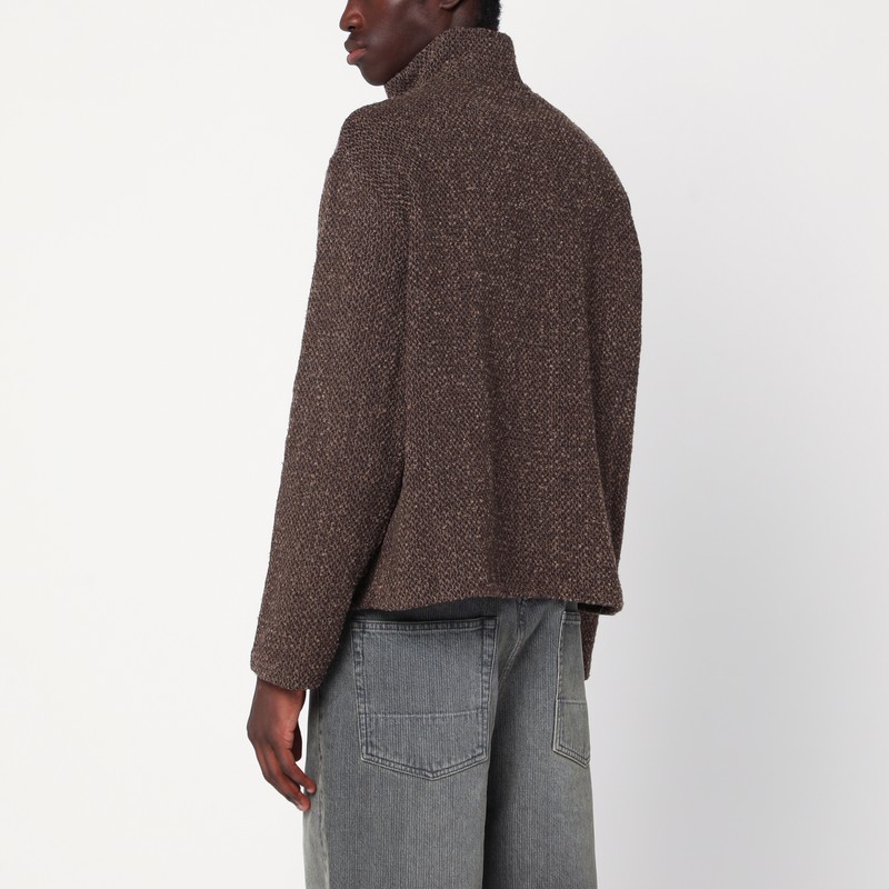 Our Legacy Textured Fabric Long Sleeve High Collar Cardigan In Brown