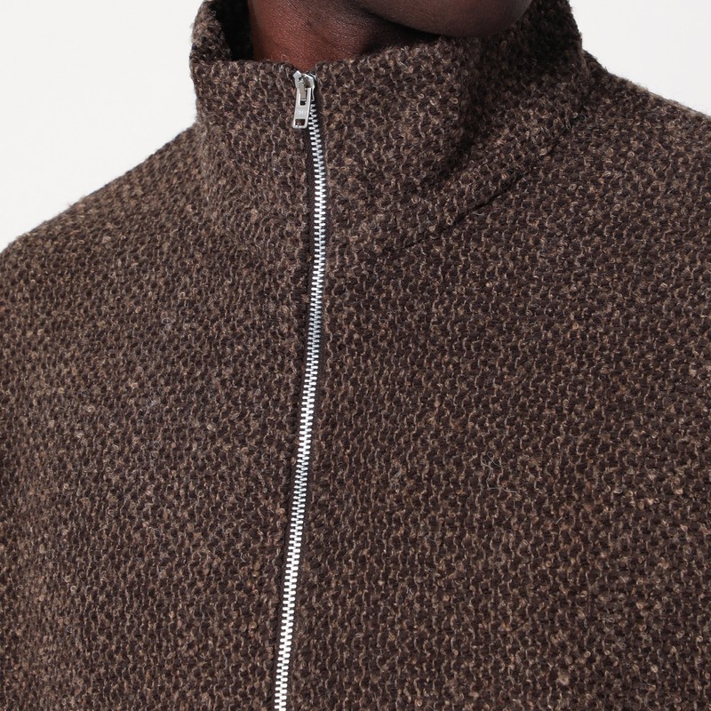 Our Legacy Textured Fabric Long Sleeve High Collar Cardigan In Brown