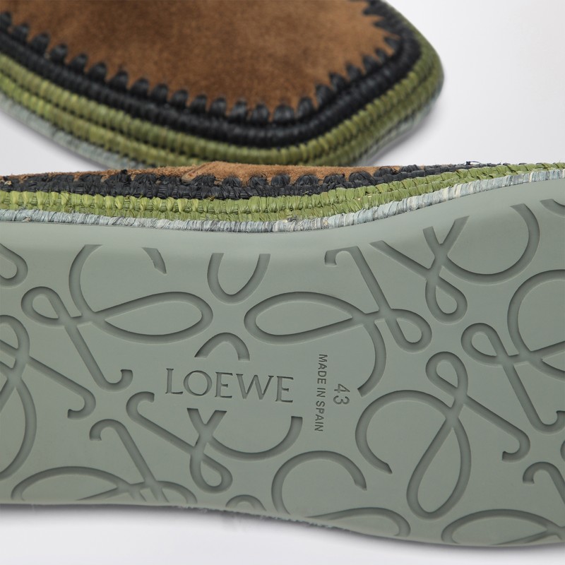 Loewe Brown Rio Slippers In Suede And Raffia In Brown