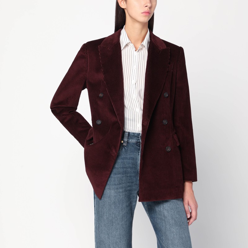 Bordeaux velvet double-breasted jacket