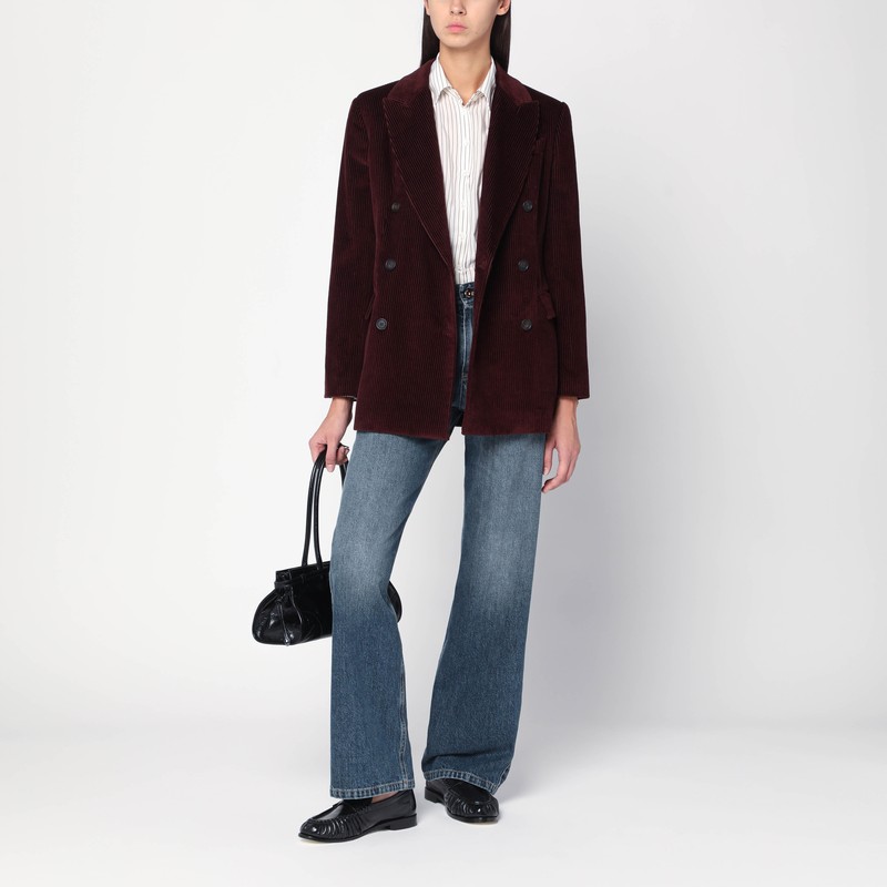Brunello Cucinelli Oversized Double-breasted Cotton-corduroy Blazer In Burgundy