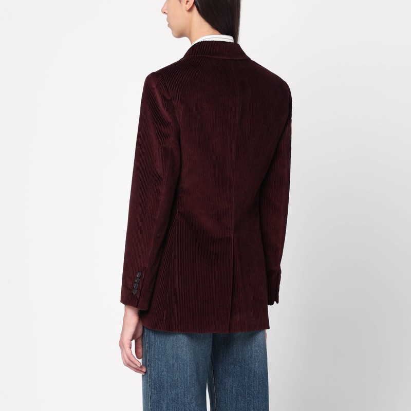 Brunello Cucinelli Oversized Double-breasted Cotton-corduroy Blazer In Burgundy