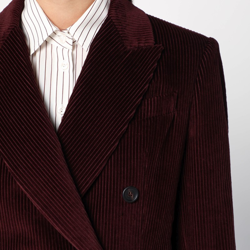 Brunello Cucinelli Oversized Double-breasted Cotton-corduroy Blazer In Burgundy
