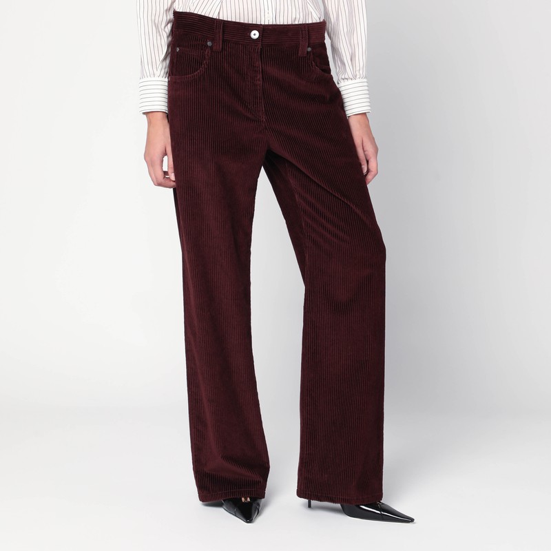 Wide-leg bordeaux velvet trousers