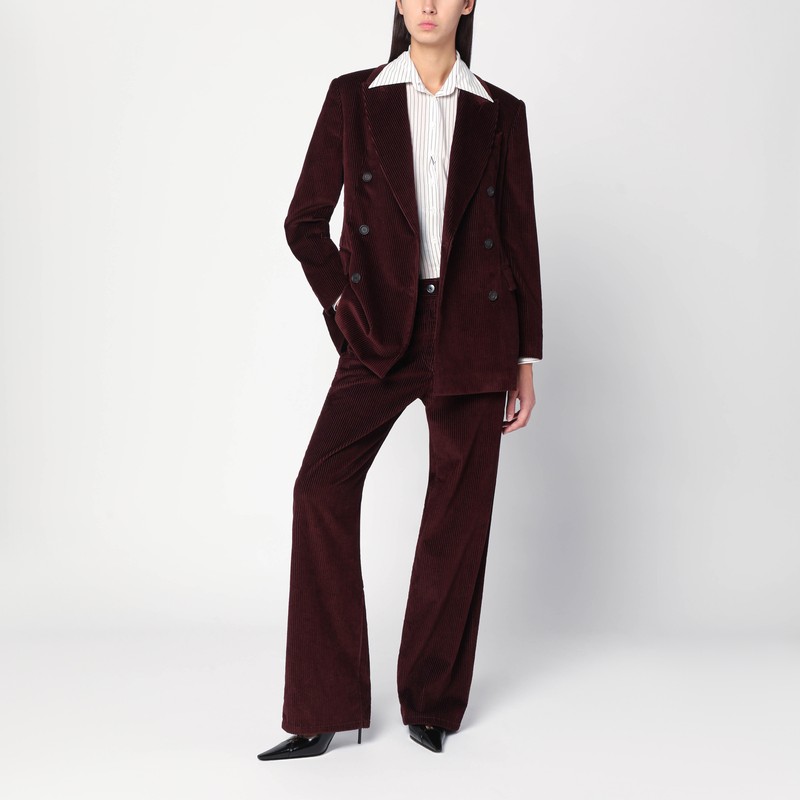 Brunello Cucinelli Wide-leg Bordeaux Velvet Trousers In Red