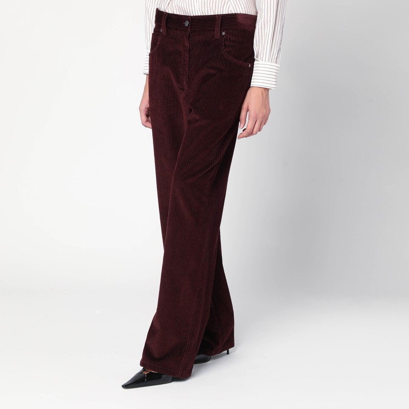 Brunello Cucinelli Wide-leg Bordeaux Velvet Trousers In Red