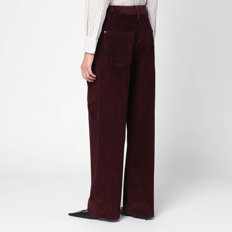 Brunello Cucinelli Wide-leg Bordeaux Velvet Trousers In Red