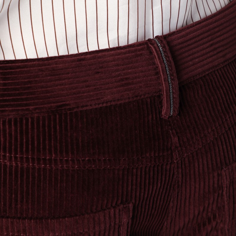 Brunello Cucinelli Wide-leg Bordeaux Velvet Trousers In Red