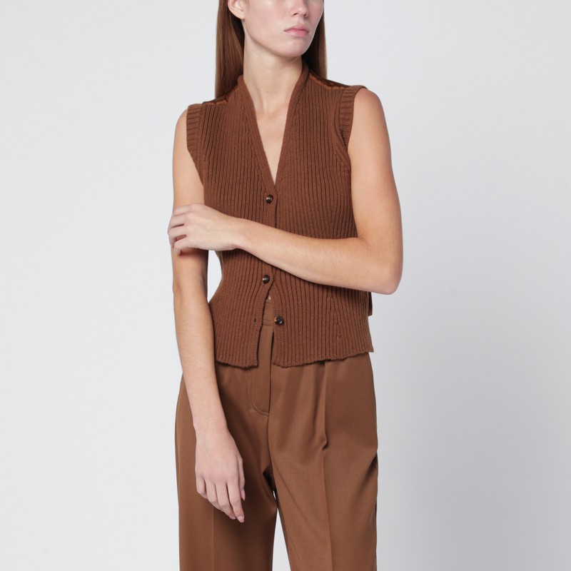 Brown wool-cashmere gilet