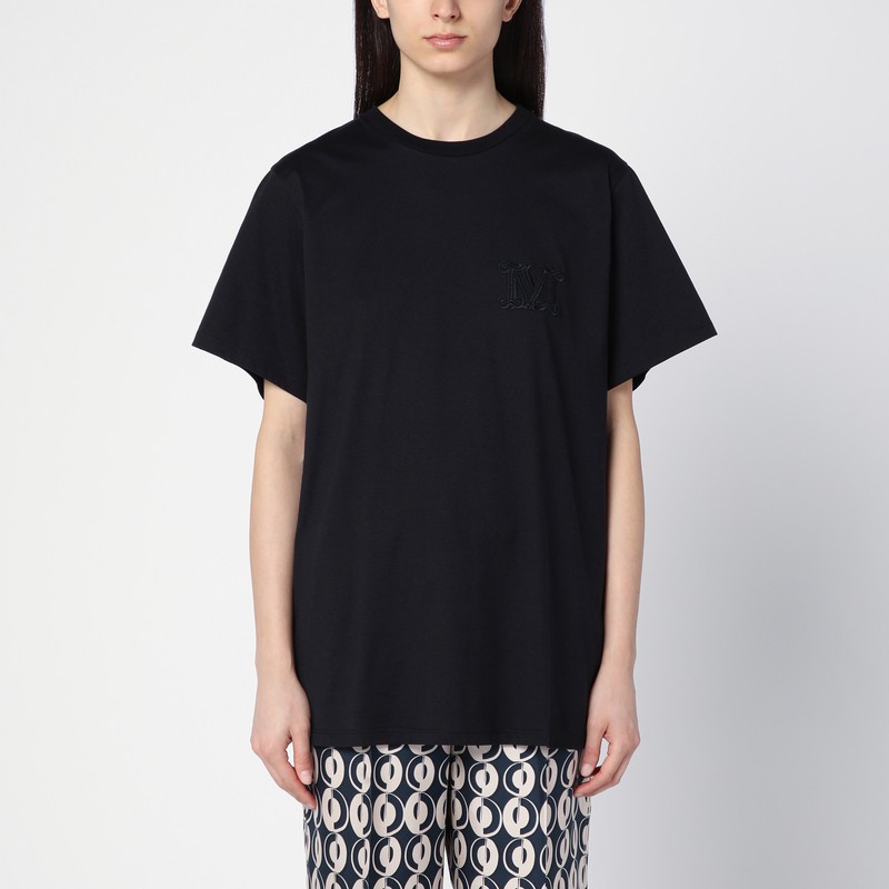 Oversized black cotton T-shirt with logo embroidery