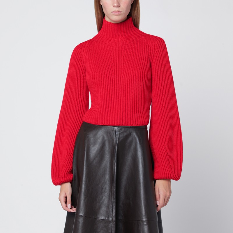 Red wool turtleneck jumper