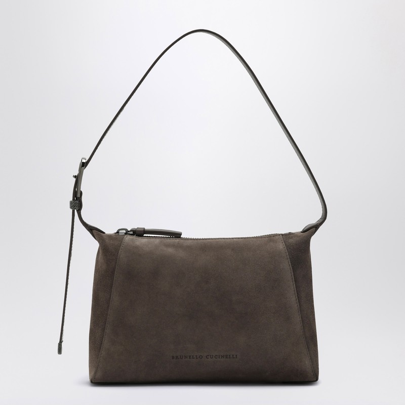 Brunello Cucinelli Suede And Leather Shoulder Bag With Monili Detail In Green