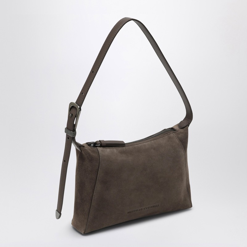 Brunello Cucinelli Suede And Leather Shoulder Bag With Monili Detail In Green