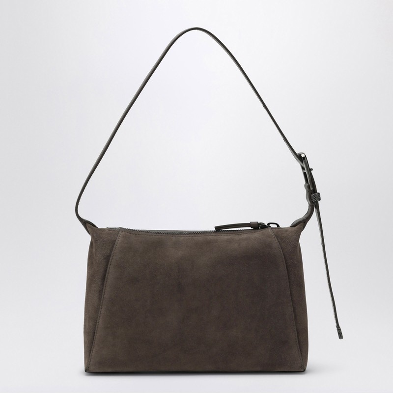 Brunello Cucinelli Suede And Leather Shoulder Bag With Monili Detail In Green