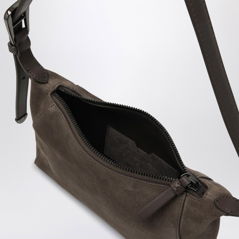 Brunello Cucinelli Suede And Leather Shoulder Bag With Monili Detail In Green