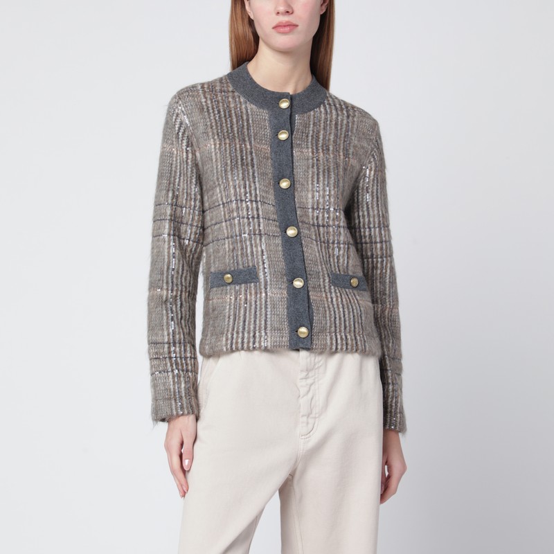 Jacquard cardigan with Dazzling Check Embroidery