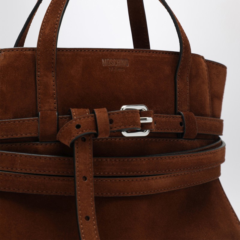 Moschino Medium Handbag In Brown Suede In Brown