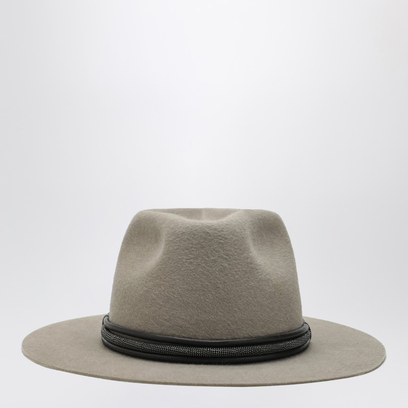 Brunello Cucinelli Taupe Felt Fedora With Leather Band In Sand
