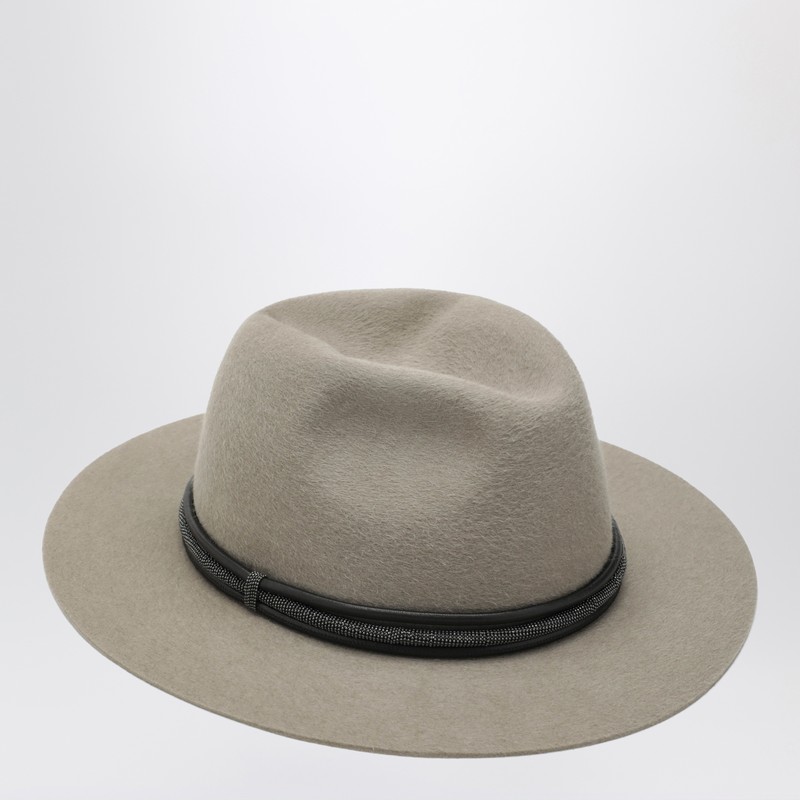Brunello Cucinelli Taupe Felt Fedora With Leather Band In Sand