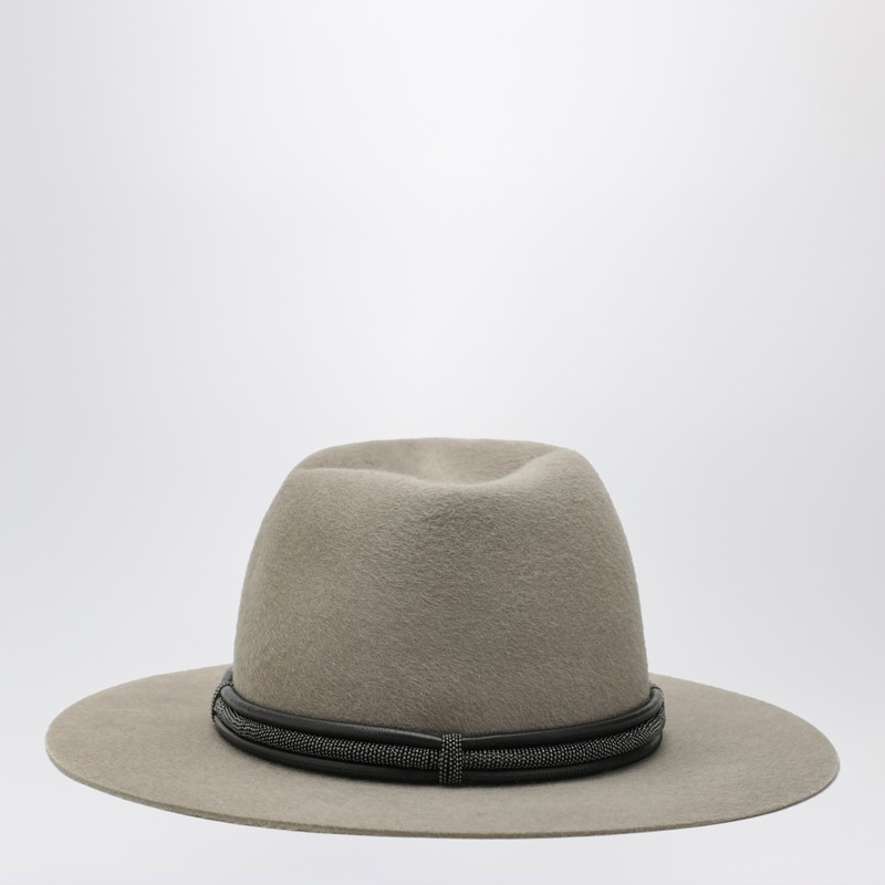 Brunello Cucinelli Taupe Felt Fedora With Leather Band In Sand