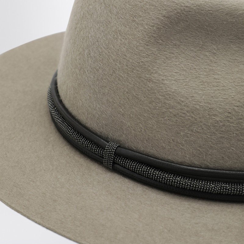 Brunello Cucinelli Taupe Felt Fedora With Leather Band In Sand