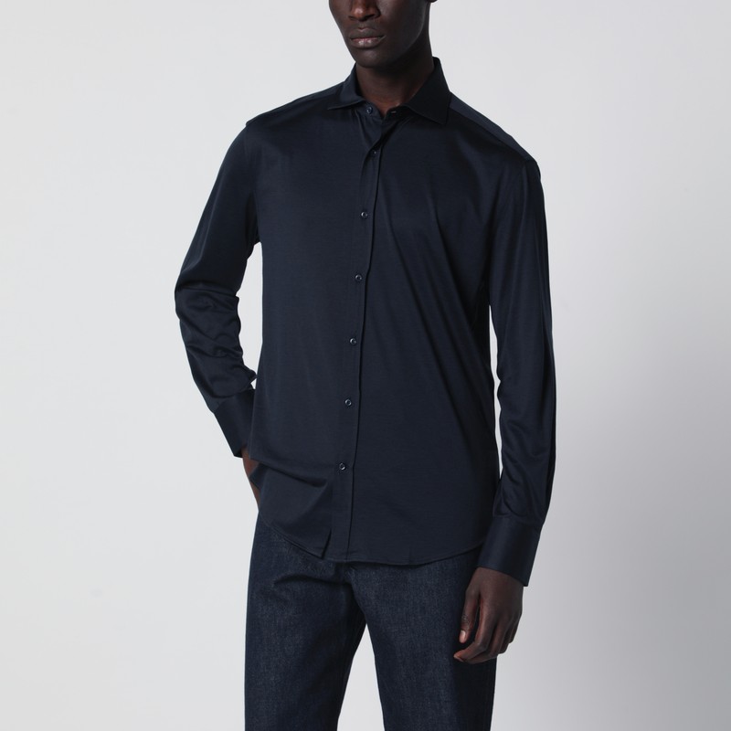 Navy blue silk and cotton shirt