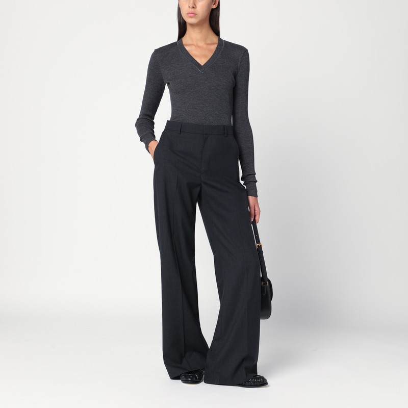 Brunello Cucinelli Dark Grey Ribbed Wool Sweater In Gray