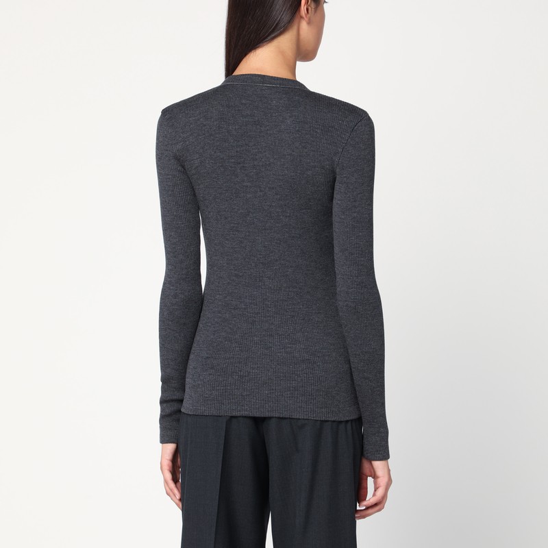 Brunello Cucinelli Dark Grey Ribbed Wool Sweater In Gray