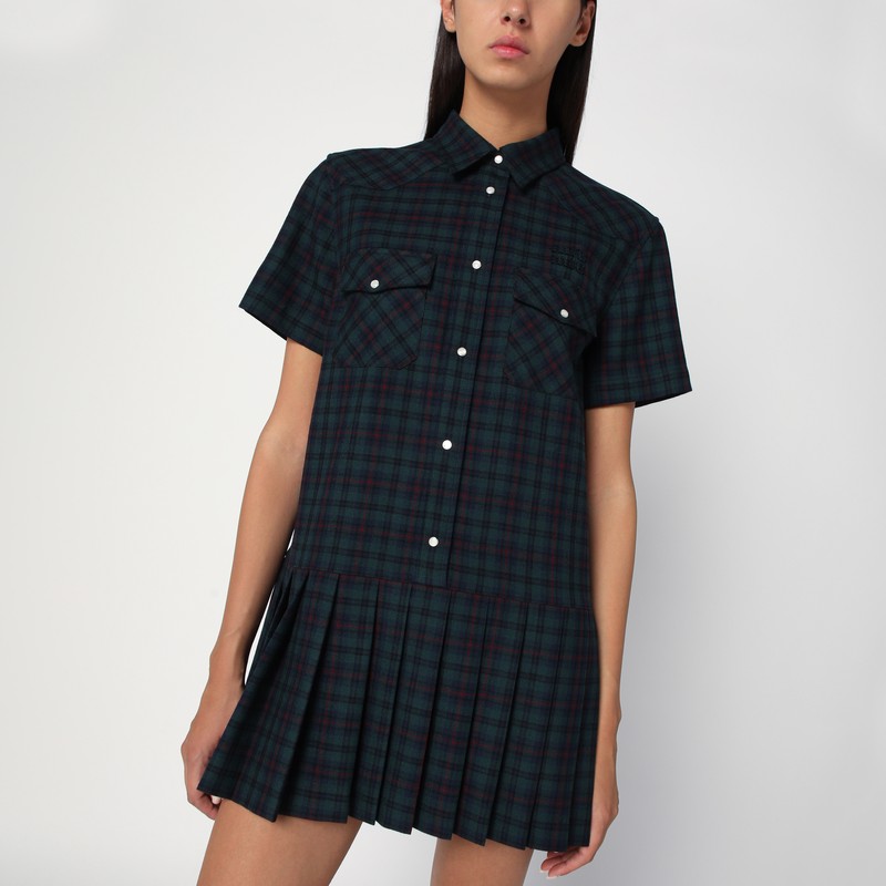 Blue and green tartan mini dress