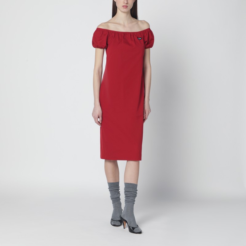 Midi dress with off-the-shoulder design and logo detail