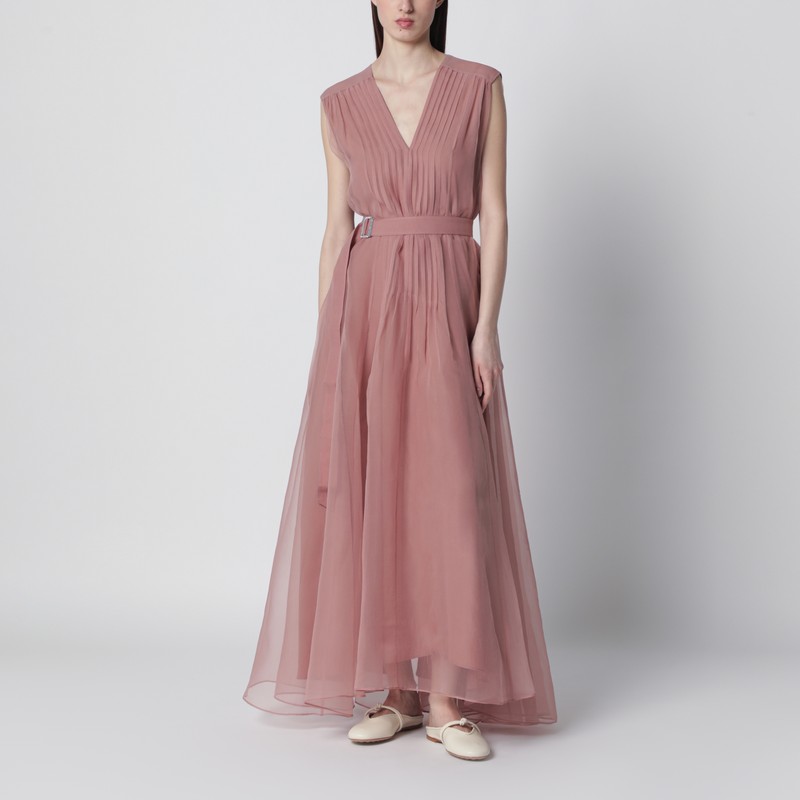 Pink Crispy silk dress with belt