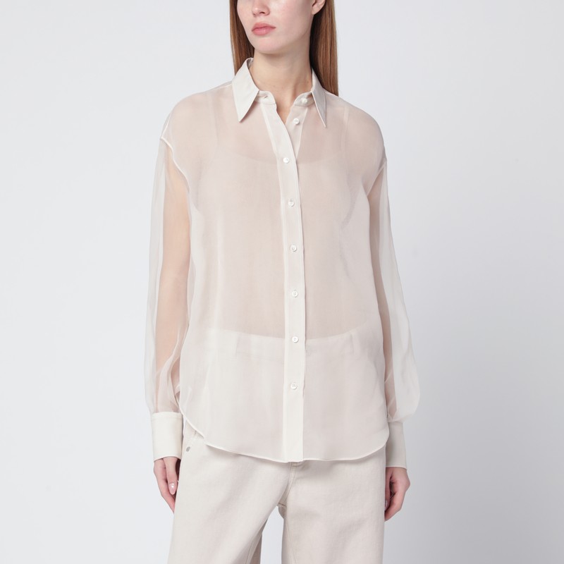 Beige Crispy silk shirt with monile detail