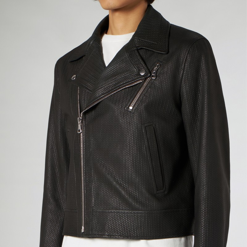 1989 Studio Intreccio Leather Logo Jacket In Brown