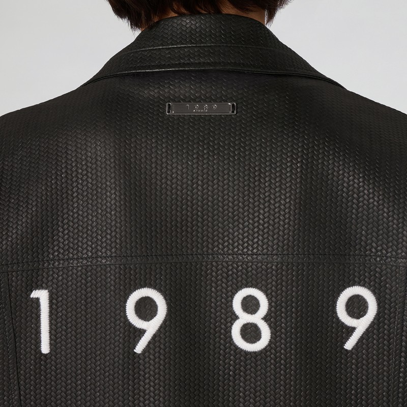 1989 Studio Intreccio Leather Logo Jacket In Brown