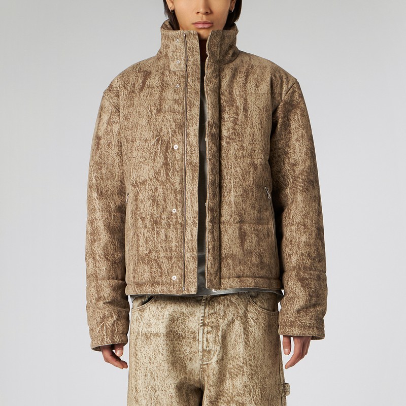 1989 Studio Flock Denim Puffer Camo Jacket In Beige