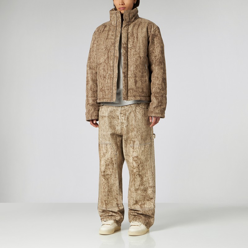 1989 Studio Flock Denim Puffer Camo Jacket In Beige