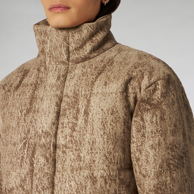 1989 Studio Flock Denim Puffer Camo Jacket In Beige