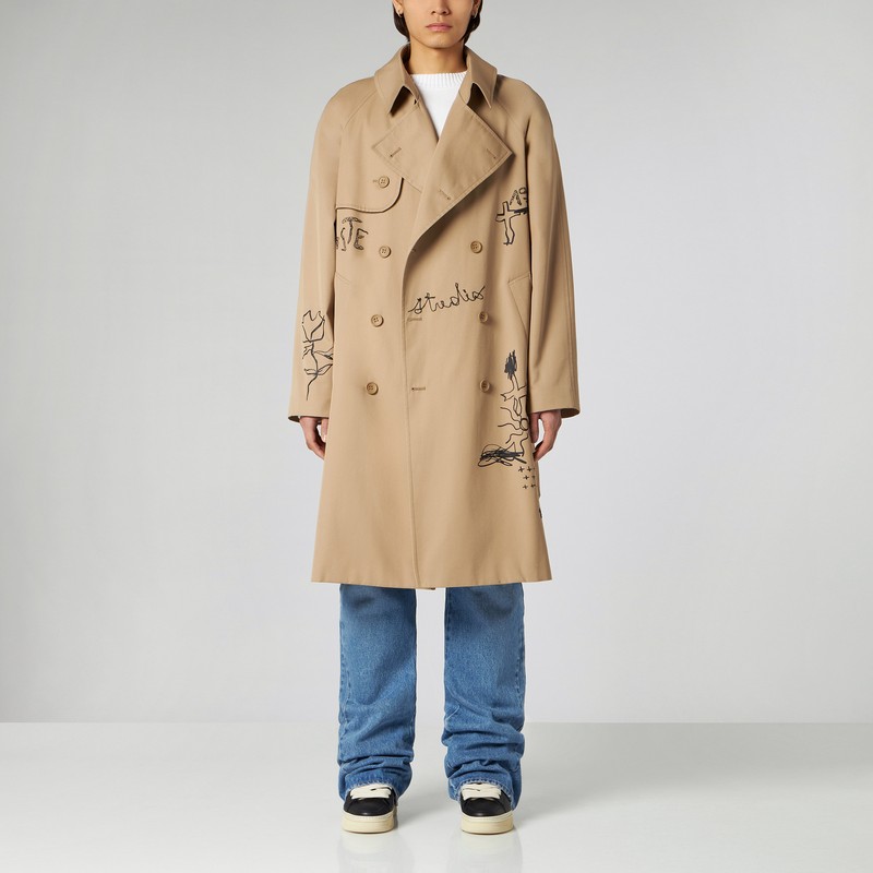 1989 Studio Embroidered Trench Scribble In Beige