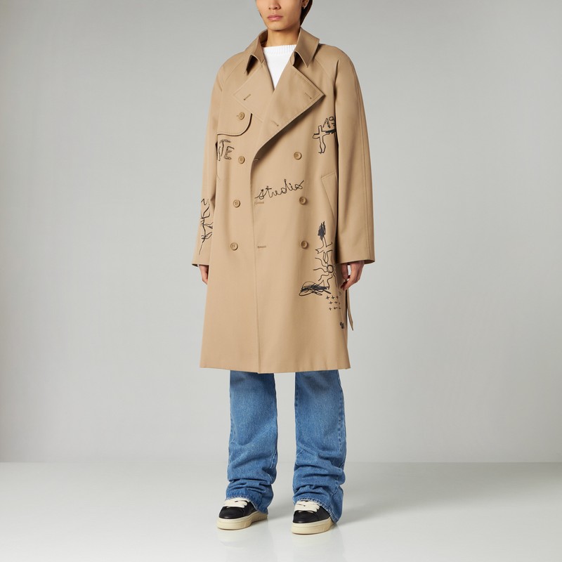 1989 Studio Embroidered Trench Scribble In Beige