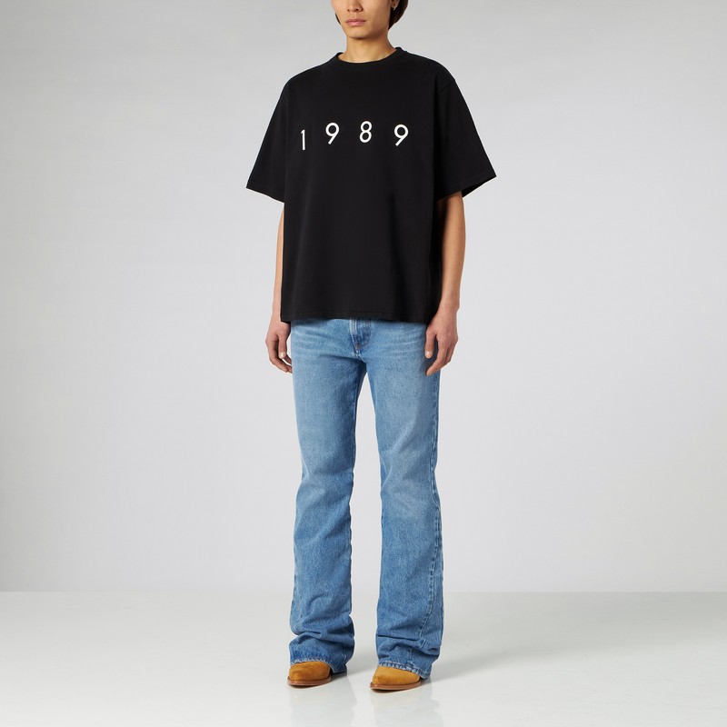 1989 Studio Solid Color Crew-neck T-shirt With Contrasting Logo In Black