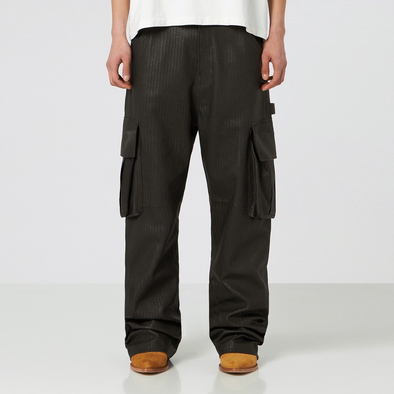 1989 Studio Intreccio Leather Cargo Pants In Brown